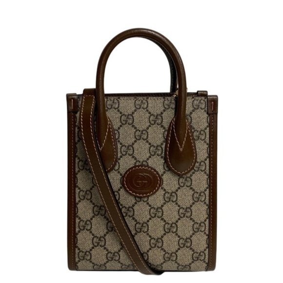 GUCCI 671623 2-Way Mini Tote Bag Interlocking G Brown - Picture 1 of 10